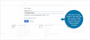 New project creation interface in software application, highlighting project name input field and instructions to click "Create Project" link.