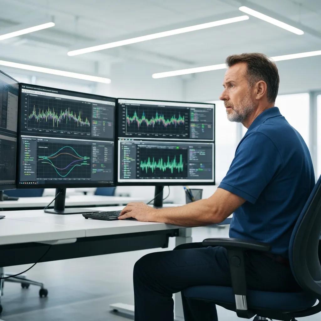 Technician monitoring network performance to improve business efficiency