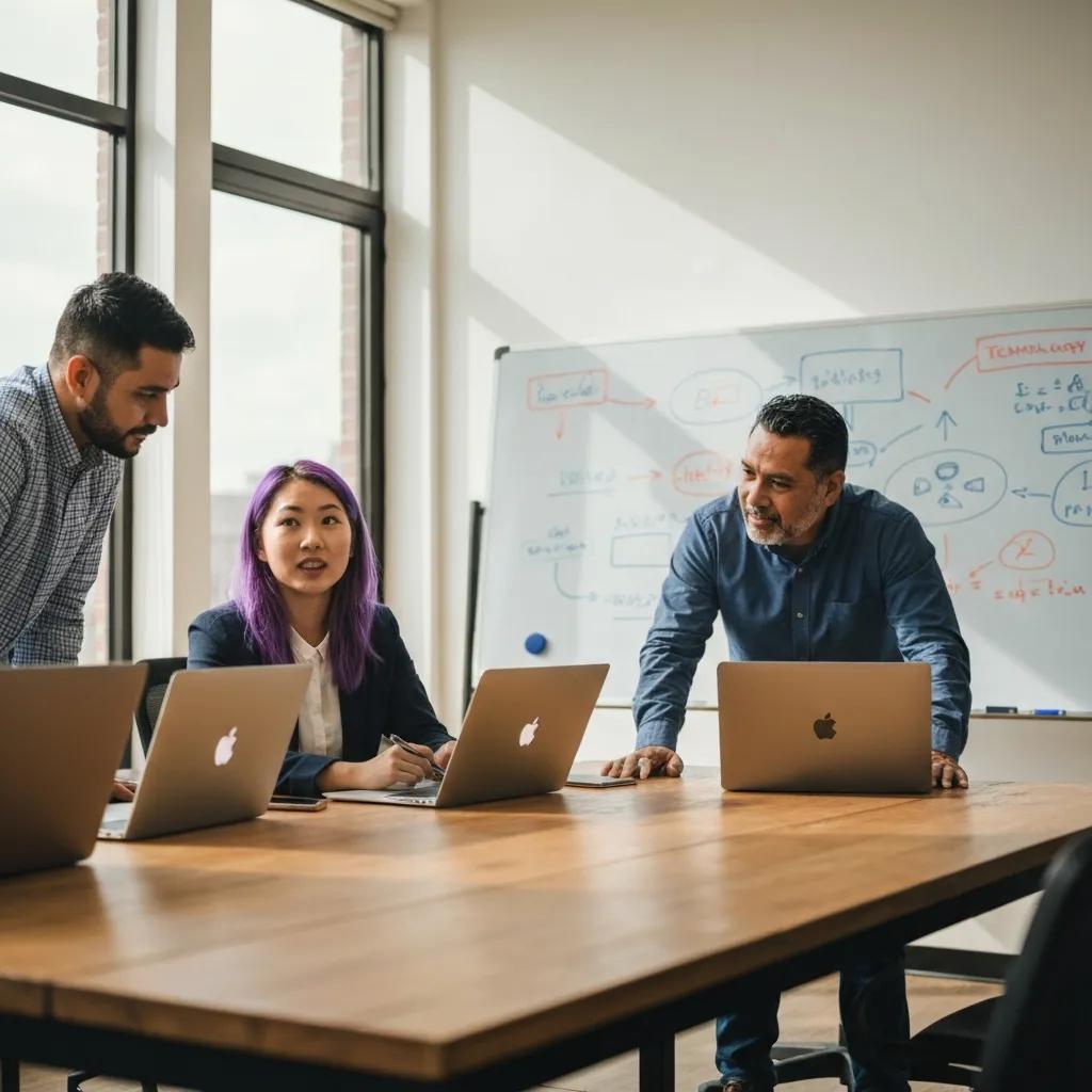 Small business team collaborating on managed IT services in a modern office
