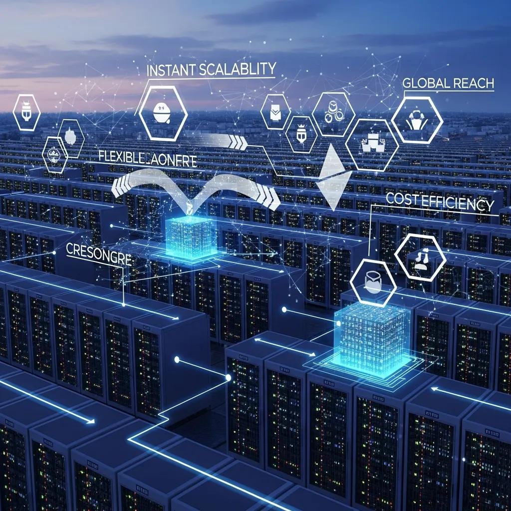 Aerial view of cloud server farm illustrating scalability in managed services