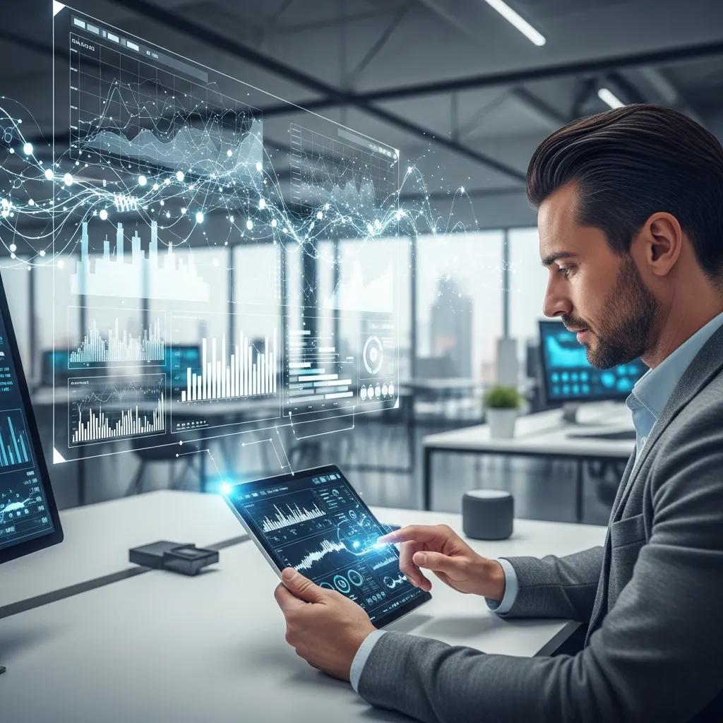 Business professional engaging with digital transformation tools and analytics