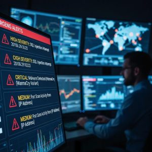 Security analyst monitoring intrusion detection alerts