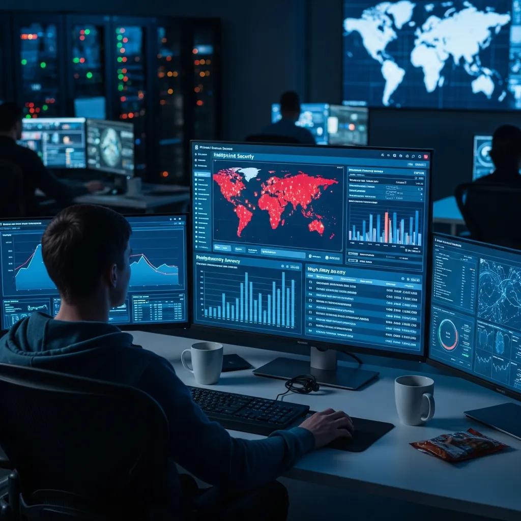 Security analyst reviewing endpoint telemetry on a monitoring dashboard