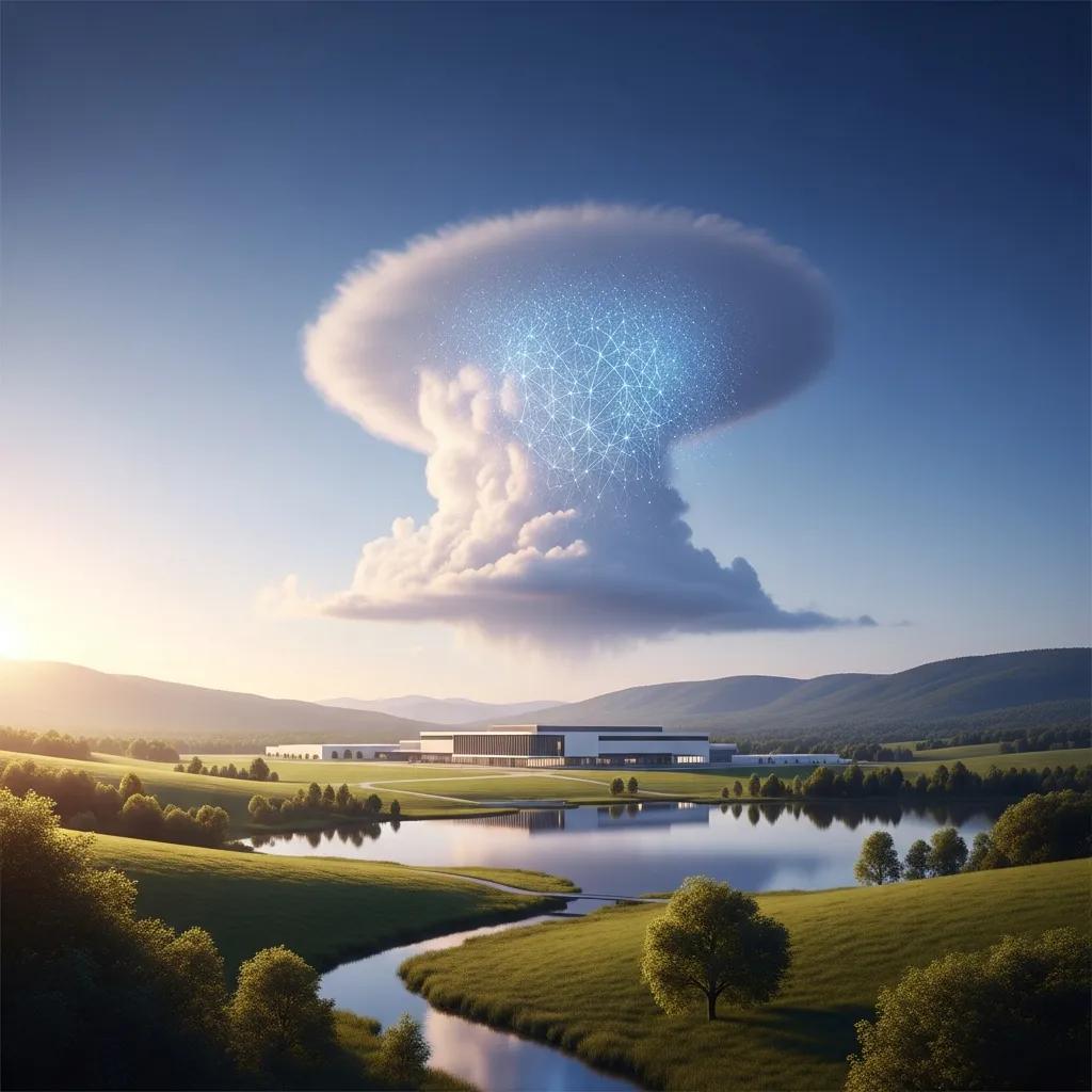 Data center with cloud overlay illustrating disaster recovery and continuity