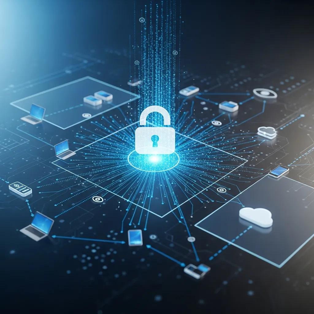 Digital lock over a network diagram illustrating Zero Trust for endpoints