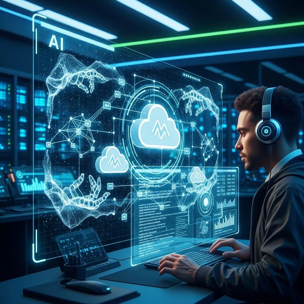 Futuristic depiction of AI and cloud computing in network management