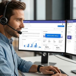 Support analyst resolving Microsoft 365 issues for a business