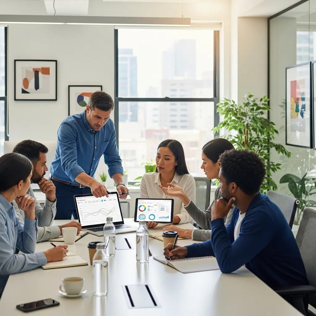 IT professionals collaborating on managed IT solutions in a conference room