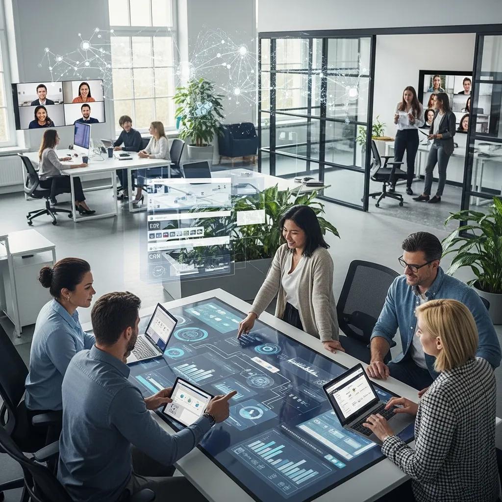 Modern office collaboration showcasing ERP and CRM technologies