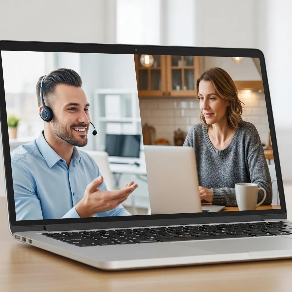 Technician providing remote tech support to a user at home